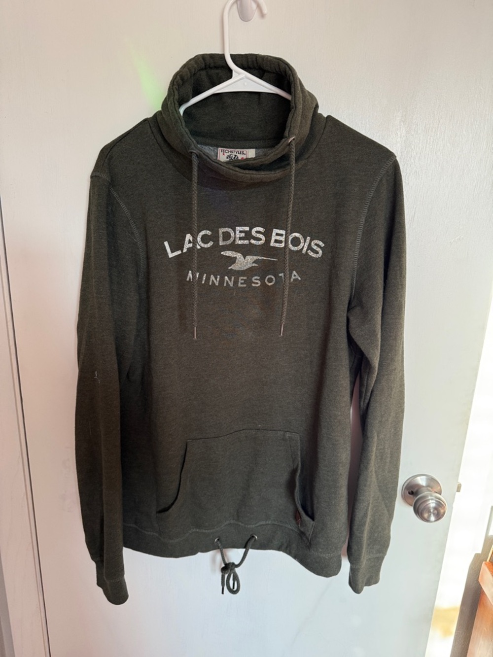 Lac Des Bois Minnesota Olive Green Cowl Neck Hoodie